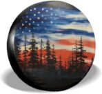 Spare Tire Cover American Flag Waterproof Dust-Proof Universal 14 Inch Wheel Protectors Camper Tire Cover Fit for RV Trailer Truck Jeep SUV Rav4 Motorhome Travel Trailer Accessories