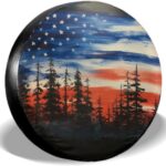 Spare Tire Cover American Flag Waterproof Dust-Proof Universal 14 Inch Wheel Protectors Camper Tire Cover Fit for RV Trailer Truck Jeep SUV Rav4 Motorhome Travel Trailer Accessories