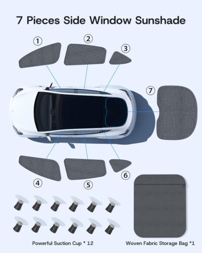 Upgrade Side Window Sunshade for Tesla Model Y (Juniper) 2020-2026 [100% Sun Blockage & Plush Cotton-Linen Fabric] Perfect Camping & Privacy Shade Set for Tesla Model Y Accessories 7Pcs - Image 7