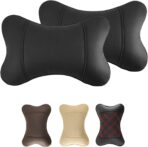2 Pack Car Neck Pillow PU Leather Automotive Headrest Pillow for Car Support Neck Pain Relief Universal Car Pillow (Black)