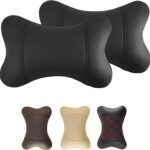 2 Pack Car Neck Pillow PU Leather Automotive Headrest Pillow for Car Support Neck Pain Relief Universal Car Pillow (Black)