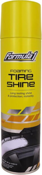 Formula 1 Foaming Tire Shine Aerosol, Wheel Cleaner to Clean, Shine, and Protect Tires with UV Protection, Glossy Black Finish, Long Lasting Wet Look for Cars and Trucks, One Step Application, 12 Oz