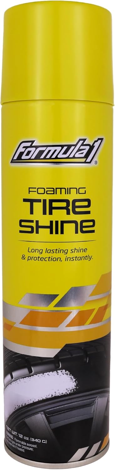 616i3t6nklL._AC_SL1500_.jpg Formula 1 Foaming Tire Shine Aerosol, Wheel Cleaner to Clean, Shine, and Protect Tires with UV Protection, Glossy Black Finish, Long Lasting Wet Look for Cars and Trucks, One Step Application, 12 Oz - Image 1