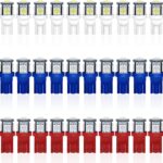 Alopee 30-Pack 194 LED Bulb Multi Color White/Blue/Red Combo 12V DC T10 Wedge Base 5SMD-5050 for 168 921 2825 W5W 158 501 Car Interior Dome Map Door Trunk Lights