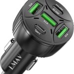 USB C Car Charger Adapter, 5 Ports 75W PD 3.0 Car Phone Charger Fast Charging Compatible with iPhone 16/15/14/13 Pro Max Series, iPad Pro, Galaxy S24/S23/S22/Note 20, Android, Pixel.