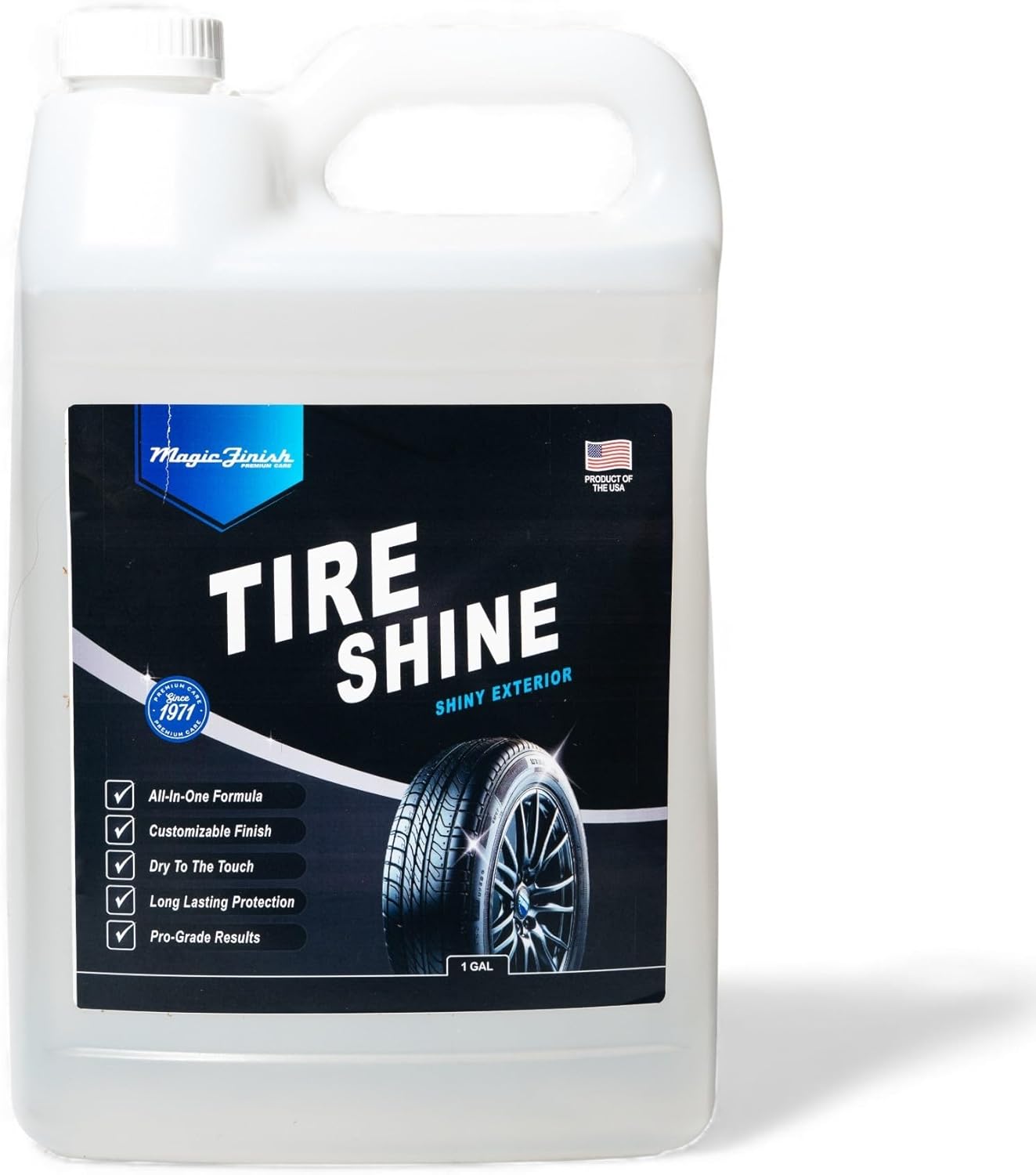 617ZxP0ddOL._AC_SL1500_.jpg Magic Finish Tire Shine (1 Gallon) – Silicone-Based Tire Dressing for Long-Lasting Wet Look – High-Gloss Car Cleaning Supplies for Pro Detailing Results - Image 1