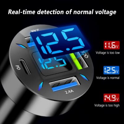 Car Charger 66W Super Fast Charging with USB PD&QC 3.0(Voltmeter&LED Lights) Universal Quick Charge for 12-24V Car Cigarette Lighter Plug,Compatible with iPhone 14 13 12,S22 S21 S20,iPad(Black) - Image 7