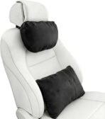 2PCS Car Pillow for Car Neck Pillow for Driving Seat Neck Support Soft Cushion Back Support Head-Rests for Vehicle Sleeping with Elastic Adjustment Strap (Black, Head and Lumbar)