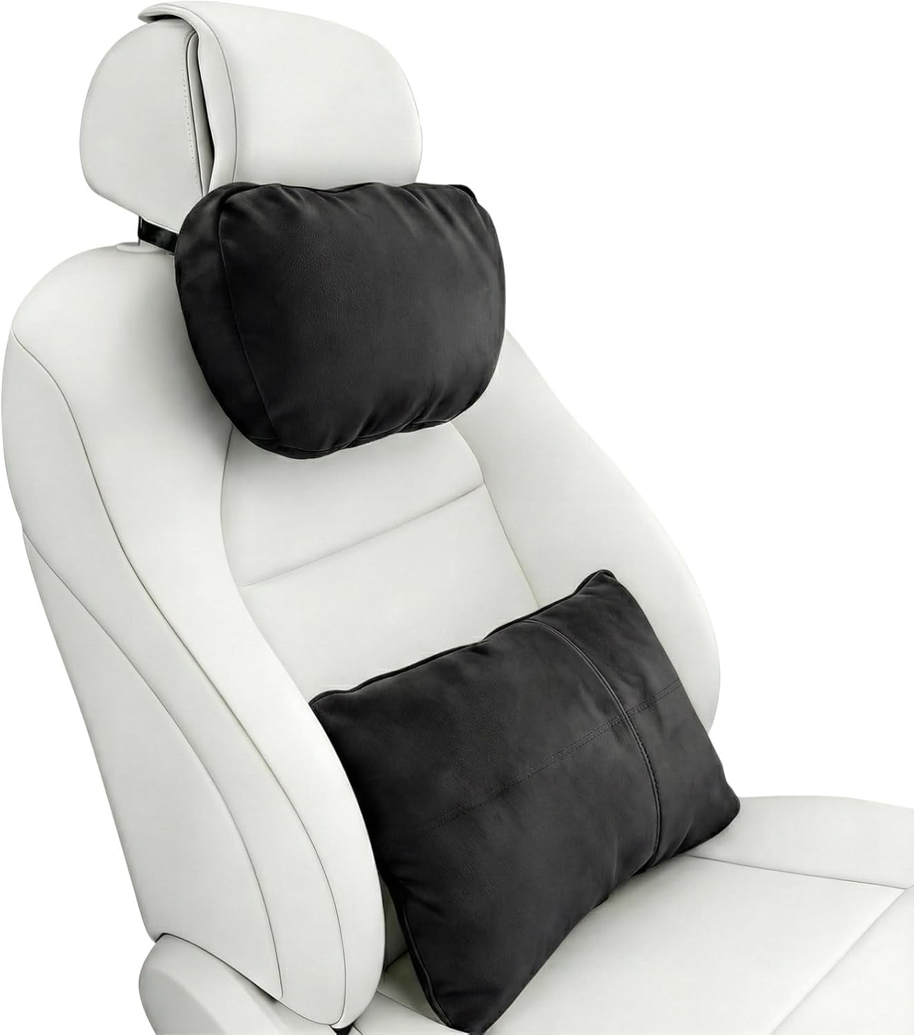 617okk6ZRLL._AC_SL1500_.jpg 2PCS Car Pillow for Car Neck Pillow for Driving Seat Neck Support Soft Cushion Back Support Head-Rests for Vehicle Sleeping with Elastic Adjustment Strap (Black, Head and Lumbar) - Image 1