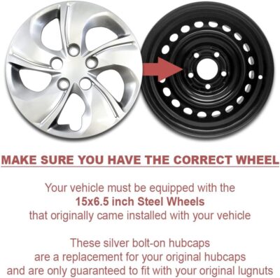 Auto Reflections Set of 4 15" 5 Twisted Spoke Wheel Covers for Honda Civic 2013-2015 - Silver Bolt On - Image 3