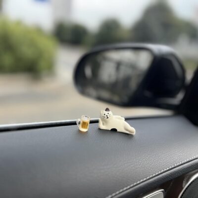 Cute Cat and Beer Car Dashboard Decor, Funny Rear View Mirror Ornament Car Dash Decorations Interior Accessories for Home Office Fairy Garden Landscape Decor - Image 6