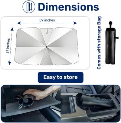 GENANY Silver Umbrella Sunshade for Electric Vehicle (59x37 Inches) with 360° Rotation Bendable Handle, Foldable Car Windshield Sunshade Umbrella, Auto Gift, Spring Car Decor - Image 2