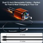 4 in 1 Retractable Car Charger with Starry Light,69W Cigarette Lighter Charger,USB C Fast Car Charger for iPhone 17 Pro Max 16 15 14 13 12 11 (for Apple+Type C &RGB Breathing Light [Orange]) - Image 5
