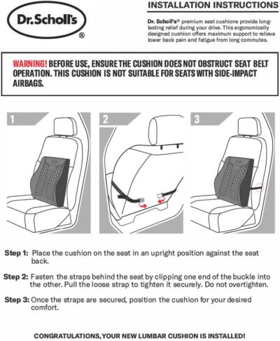 Dr. Scholl's Max Support Charcoal-Infused Lumbar Seat Cushion for Car, Truck, SUV — Black - Image 9