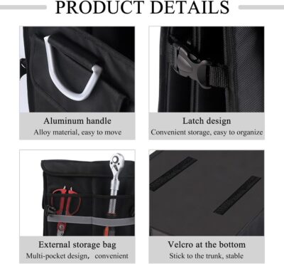 Trunk Organizer With Lid, Collapsible Waterproof Oxford Car Organizer with Aluminum Handle Base Plate, 2-Compartment 28L Sturdy Trunk Cargo Storage Organizer for RV SUV Truck (Black) - Image 3