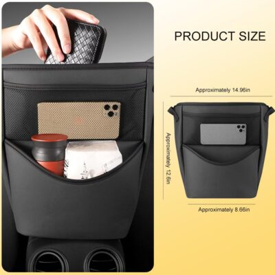 Tumecos Car Handbag Holder Between Seats, Multifunctional Car organizer for Center Armrest Box,Car Storage Bag Pocket Handbag Purse Holder for Storage, Large capacity, wear resistant(Black) - Image 5