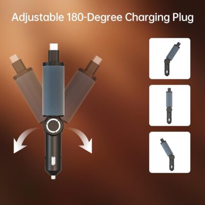Flexino 【Ultra-Slim】 Retractable Car Charger for iPhone 17, Fast Charging Car Chargers, USB C Car Charger, Cigarette Lighter Adapter for iPhone 17/16/15/14/13/12 Series, Galaxy, Dark Gray, 1 Pack - Image 8