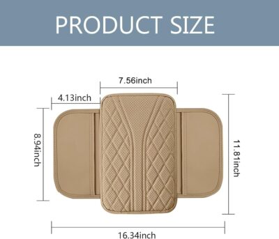 Car Center Console Cover, Leather Auto Armrest Cover with 2 Storage Bags, Universal Cars Armrest Cushion, Vehicle Interior Accessories Protector for Sedan, SUV, Truck((Beige) - Image 2