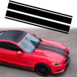 Car Hood Stripe Sticker Universal Auto Racing Stripes Body Side Decal Vinyl Stripe Sticker Accessories Modified Decoration for Car Vehicles (Black, 63 * 11'')