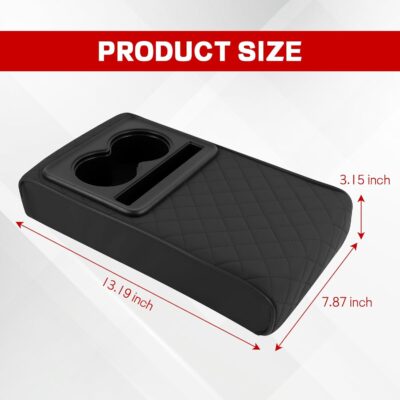 Car Center Console Armrest Pillow, 13.19"×7.87" Leather Car Arm Rest Cover, Memory Foam Auto Armrest Cushion with Cup Holder Phone Slot, Universal Vehicle Middle Console Cushion Pad (Black) - Image 2