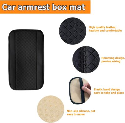 Car Armrest Storage Box Mat, Fiber Leather Car Center Console Cover, Car Armrest Seat Box Cover Accessories Interior Protection for Most Vehicle, SUV, Truck, Car (Black) - Image 4