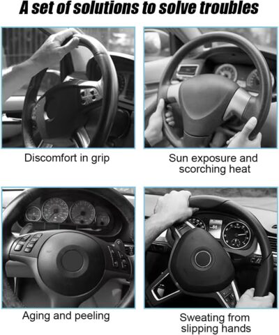 Mandark Car Steering Wheel Cover, 15 Inchs Microfiber Leather Non-Slip Vehicle Steering Wheel Protector, Breathable Auto Interior Protection Accessories, Universal for SUV Sedan Truck (Black/Brown) - Image 5