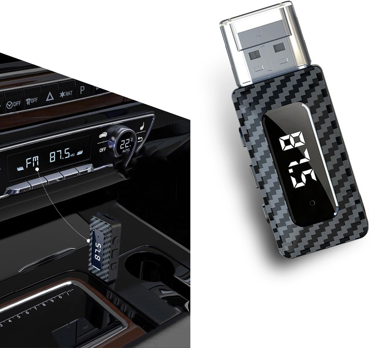 619K8KKh3L._AC_SL1500_.jpg USB Bluetooth Receiver for Car, Bluetooth 5.3 Wireless Audio Adapter, USB Power Supply 3.5mm Aux Jack Adapter, FM+AUX Transmitting Signal Receiver, for Car Stereo Sound Home Stereo, PC (Black) - Image 1