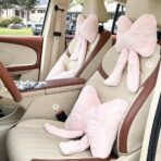 LYFJMUS 4 Pack Plush Bow Car Headrest Pillow and Lumbar Support Pillow Soft Butterfly Car Neck Pillows for Driving Cars Decor (Pink)