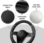 Carbon Fiber Car Steering Wheel Cover, 15 Inch Leather Breathable Anti-Slip Vehicle Steering Wheel Protector, Automotive Interior Accessories, Universal for SUV Sedan Truck (Black) - Image 4