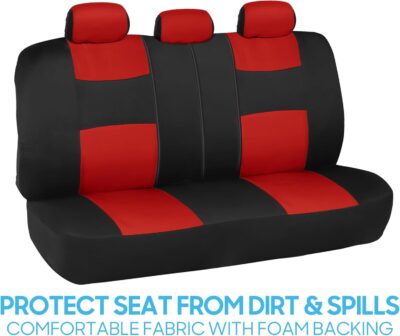 BDK PolyPro Car Seat Covers Full Set in Red on Black – Front and Rear Split Bench Seat Covers, Easy to Install, Accessories for Auto Trucks Van SUV - Image 7