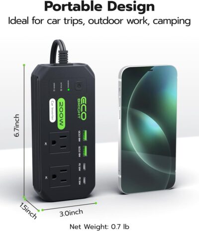 200W Car Power Inverter DC 12V to 110V AC, 30W USB-C & 18W USB-A Fast Charging, 2 AC Outlets for Laptop, Phone, Tablet, Game Console - Compatible with 12V Cigarette Lighter Socket - Image 2