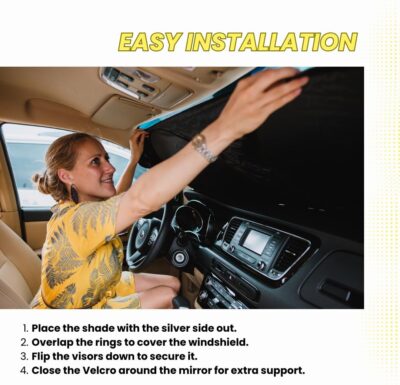 Windshield Sun Shade - Certified 99.87% UVB & 99.02% UVA Protection Car Sun Shade. Award Winning Sunshade for Car Windshield with Patented Technology. Size M 61"x32" Car Window Shades by Kinder Fluff - Image 6