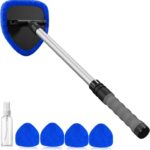 desin Windshield Cleaning Tool, Car Window Cleaner Windshield Cleaner with 4 Reusable and Washable Microfiber Pads and Extendable Handle Auto Inside Glass Wiper Kit