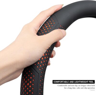 Car Steering Wheel Cover, Anti-Slip Breathable Leather Automotive Steering Wheel Protector, Soft Comfortable Vehicle Interior Protective Accessories, Universal for RV, SUV, Truck (Black) - Image 3