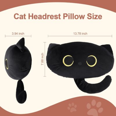 Black Cat Car Headrest Pillow Neck Support Plush Cushion for Driving Seat (2 pcs) - Image 3
