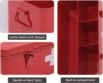 First Aid Medicine Box, First Aid Kit Supplies Bin, Metal Medicine Storage Tin, First Aid Empty Box with Safety Lock for Home Emergency Tool Set-Red - Image 2