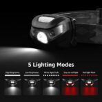 Lepro LED Headlamp Rechargeable - Super Bright Head Lamp with 5 Modes for Camping & Hiking Gear Essentials, IPX4 Waterproof Headlight Flashlight with Red Light, USB Cable Included - Image 2