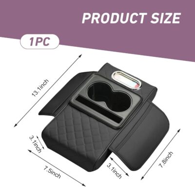 Car Armrest Box Mat, Car Console Organizer with Center Console Cup Holder, 13.78 x 7.87 x 3.15 in Armrest Pad, Universal for Most Vehicles (Black) - Image 2