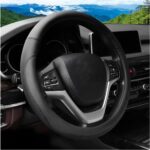 Car Steering Wheel Cover, 14.5"-15" Leather Anti-Slip Sporty Vehicle Steering Wheel Protector, Soft Breathable Auto Interior Decoration Accessories, Universal for SUV Truck Sedan (Black)