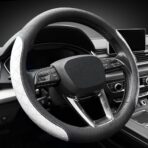 LKWLIKEI Nappa Leather Steering Wheel Cover, Elegant Diamond Checkered Design, Non-Slip wear-Resistant, Enhance Driving Comfort, Suitable for Steering Wheel Diameter 14 1/2‘-15’ Models.Black White - Image 2