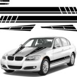 6PCS Car Hood Stripe Sticker, Vinyl Auto Body Side Rearview Mirror Decal, Sports Racing Stripe Graphic Decal Stickers, Universal Vehicle Exterior DIY Decoration Accessories (Black)