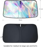 Windshield Sun Shade, car Front Windshield Sunshade with Mirror V-Cut, Foldable Front Car Sun Shield, Automotive Interior Sun Protection Fits Passenger Car, Sedans, SUV (Dazzling Laser) - Image 3