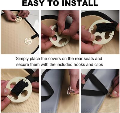 KVAEY Linen Back Car Seat Cover, Anti-Slip Long Bottom Rear Seat Cover Protector with Storage Pockets, Breathable Linen Rear Bench Seat Protector Cushion Pad for Most Vehicles (Beige, Back) - Image 3