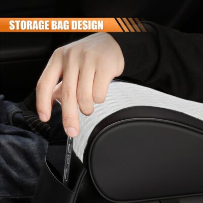 Car Armrest Cushion, Memory Foam Auto Center Console Armrest Pillow Pad with Storage Bag, Breathable Leather Middle Console Protective Pad with Phone Holder Relieve Elbow Pressure (WhiteGray) - Image 5