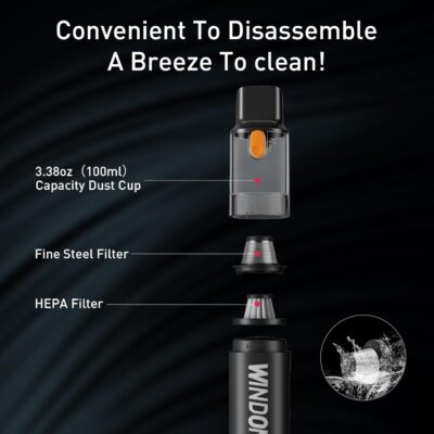 Windone Car Vacuum, 12000Pa 2-in-1 Cleaner & Tire Inflator 150PSI, 60W Brushless Motor, Cordless Handheld Vacuum & Air Pump with Pressure Gauge, LED Light, Multi-Nozzles for Car, Home, Office - Image 4