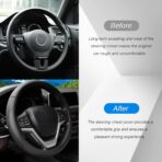 Car Steering Wheel Cover, 14.5"-15" Leather Anti-Slip Sporty Vehicle Steering Wheel Protector, Soft Breathable Auto Interior Decoration Accessories, Universal for SUV Truck Sedan (Black) - Image 6