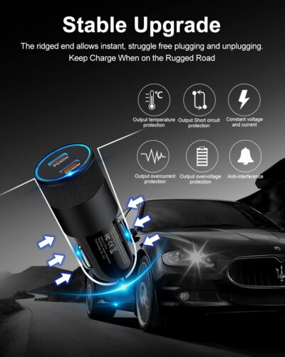 60W USB C Car Charger, Dual PD 3.0 Fast Charging Adapter Flush Fit Cigarette Lighter Plug for iPhone 17e 17 16 15 Pro Max 16e, Galaxy S26 S25 S24 Ultra S23, Google 10 9 Pro XL Type C Car Charger Block - Image 6