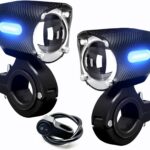 2PC Motorcycle LED Auxiliary Lights Blue/White/Amber Strobe with Switch Wire Offroad Work Lights for Harley Davidson Honda Kawasaki Suzuki Yamaha ATV UTV GMC Savana Jeep Car Trucke Forklifts Boat