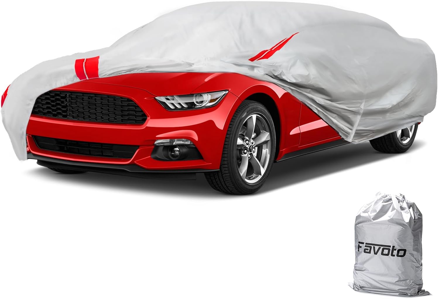 61BiENqHPtL._AC_SL1500_.jpg Favoto Car Cover Waterproof Outdoor - Custom Fit for Ford Mustang (1964-2024) All Weather with Reflective Stripe Snow Sun Dust UV Protection Full Exterior Cover - Image 1