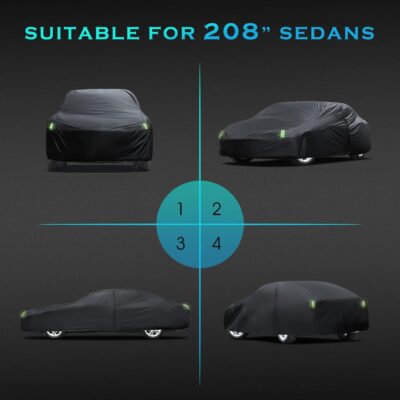 Car Cover Waterproof All Weather for Automobiles, Size A4 Universal Fit for Sedan Dodge Charger, Lincoln mkz, Hyundai Genesis, Ford Taurus, Buick Lacrosse, Mercedes Benz S-Class etc.(199 to 208 inch) - Image 6